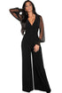 Sexy Black Embellished Cuffs Long Mesh Sleeves Jumpsuit